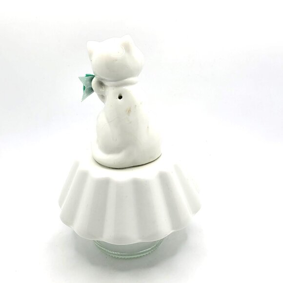 Altered Art White Kitty Cat with Green Bow using Repurposed Dishes and Jewelry - Picture 2 of 12